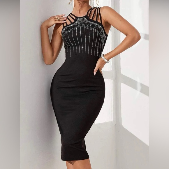 None Dresses & Skirts - Rhinestone Detail Cut Out Front Bodycon Dress